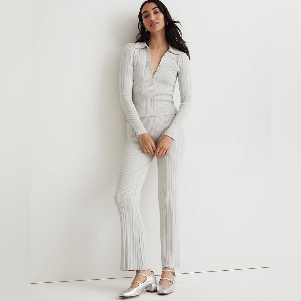 Madewell x Aimee Song Shimmer High-Waist Flared Sweater Pants